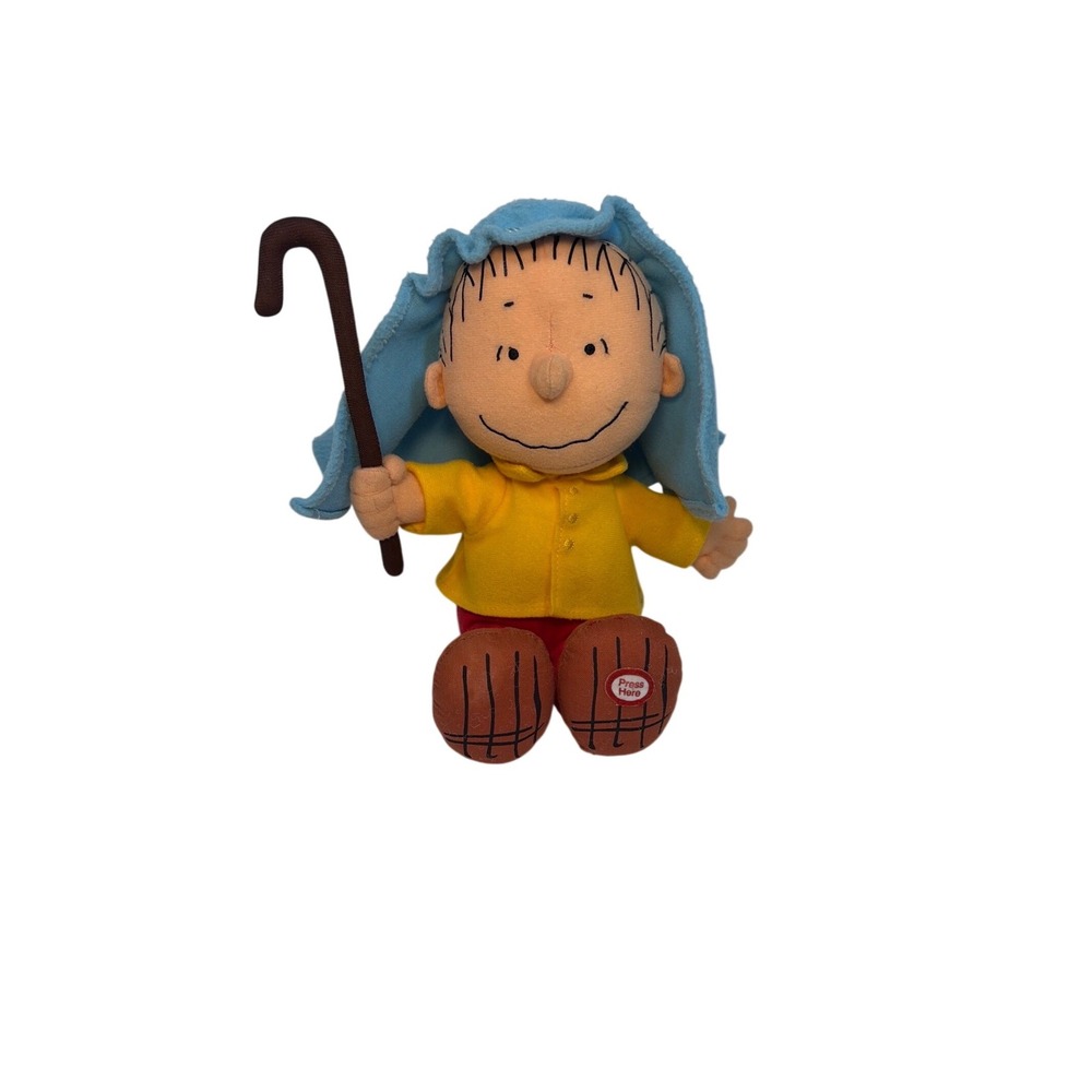 VTG 2009 Hallmark Peanuts Linus Shepherd Musical Plush Blue‎ Yellow Works! Rare